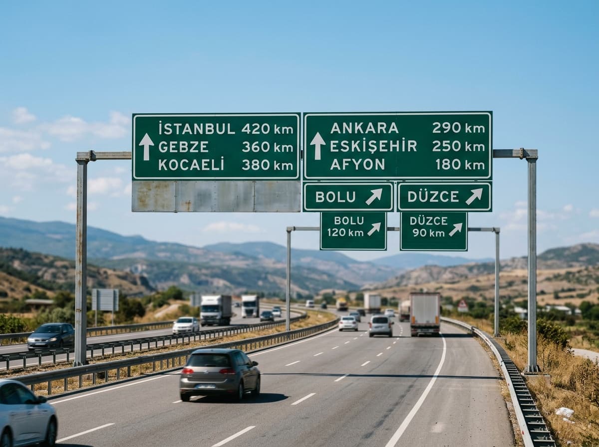 Şehirlerarası otoyolda yön tabelaları